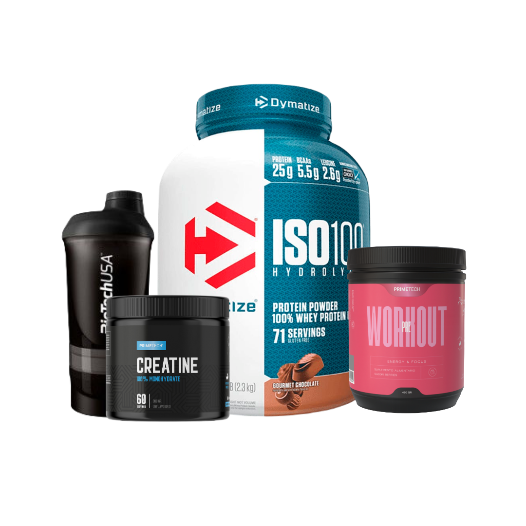 ISO 100 5 LB + PRE ENTRENO 450 GR "PRIMETECH" + CREATINA MONOHIDRATO 300 GR "PRIMETECH" + SHAKER