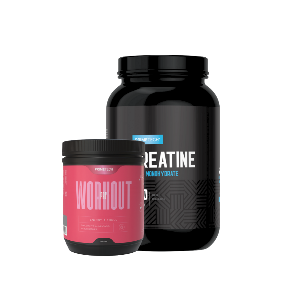 PRE ENTRENO 450 GR PRIMETECH + CREATINA MONOHIDRATO 1000 GR "PRIMETECH" 200 SERVICIOS