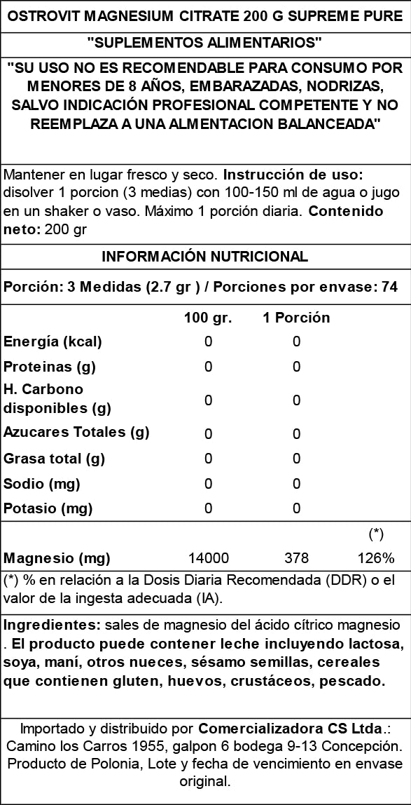 CITRATO DE MAGNESIO SUPREME OSTROVIT - EXP 01/2026