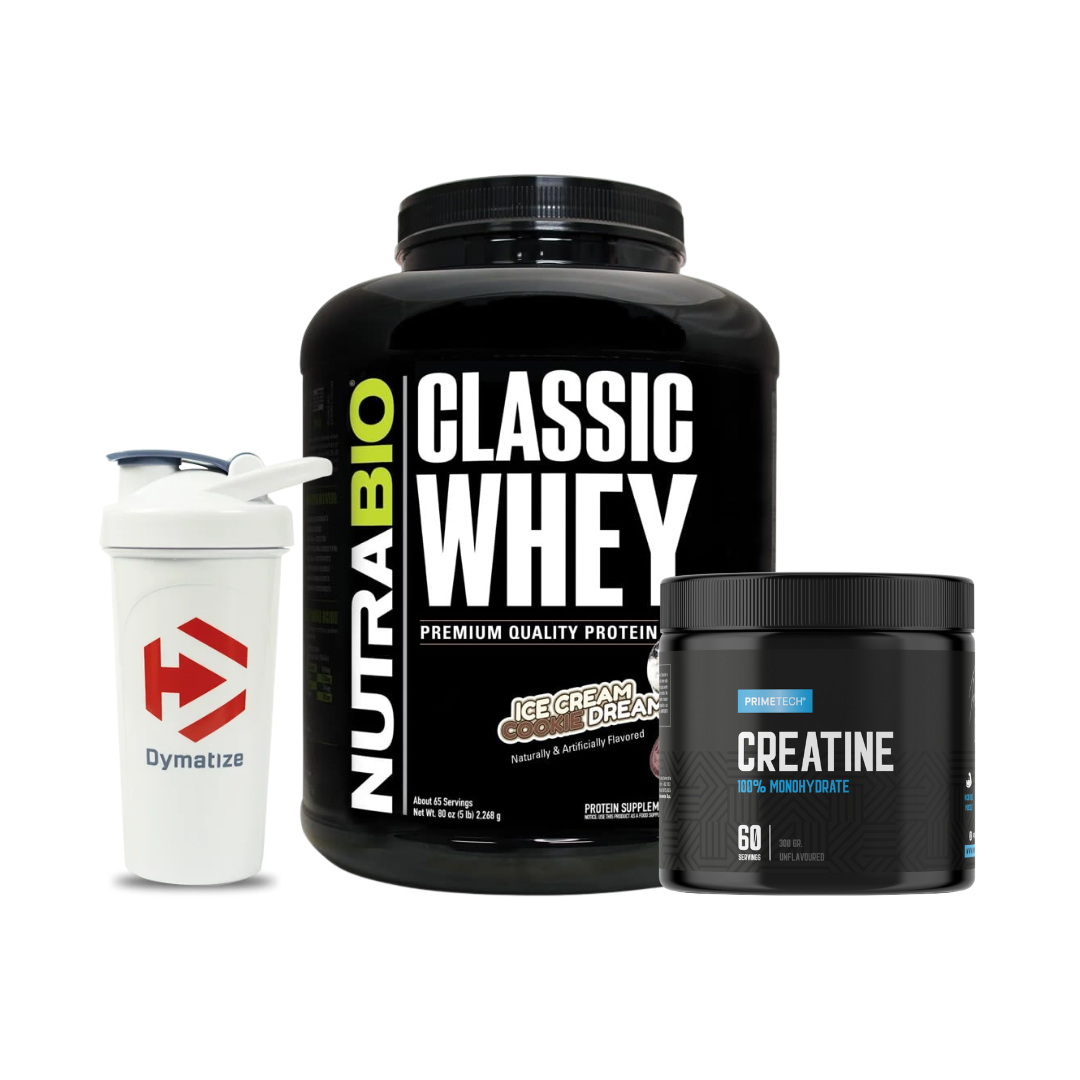 CLASSIC WHEY 5 LB "NUTRABIO" + CREATINA MONOHIDRATO 300 GR "PRIMETECH" + SHAKER
