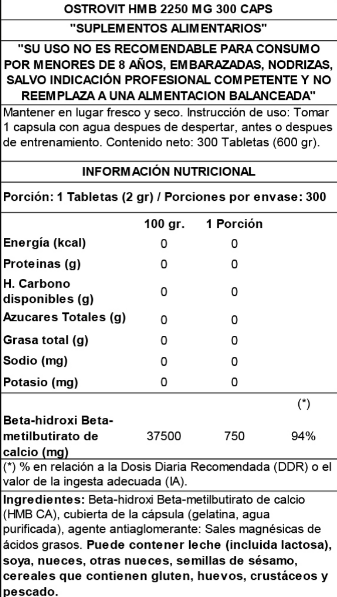 HMB 2250MG DE "OSTROVIT" 150 CAPS