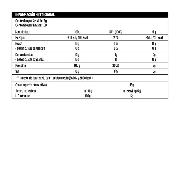 100% L-GLUTAMINE 500 GR "BIOTECHUSA"