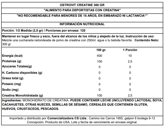 3 CREATINAS MONOHIDRATO OSTROVIT 300 GRS