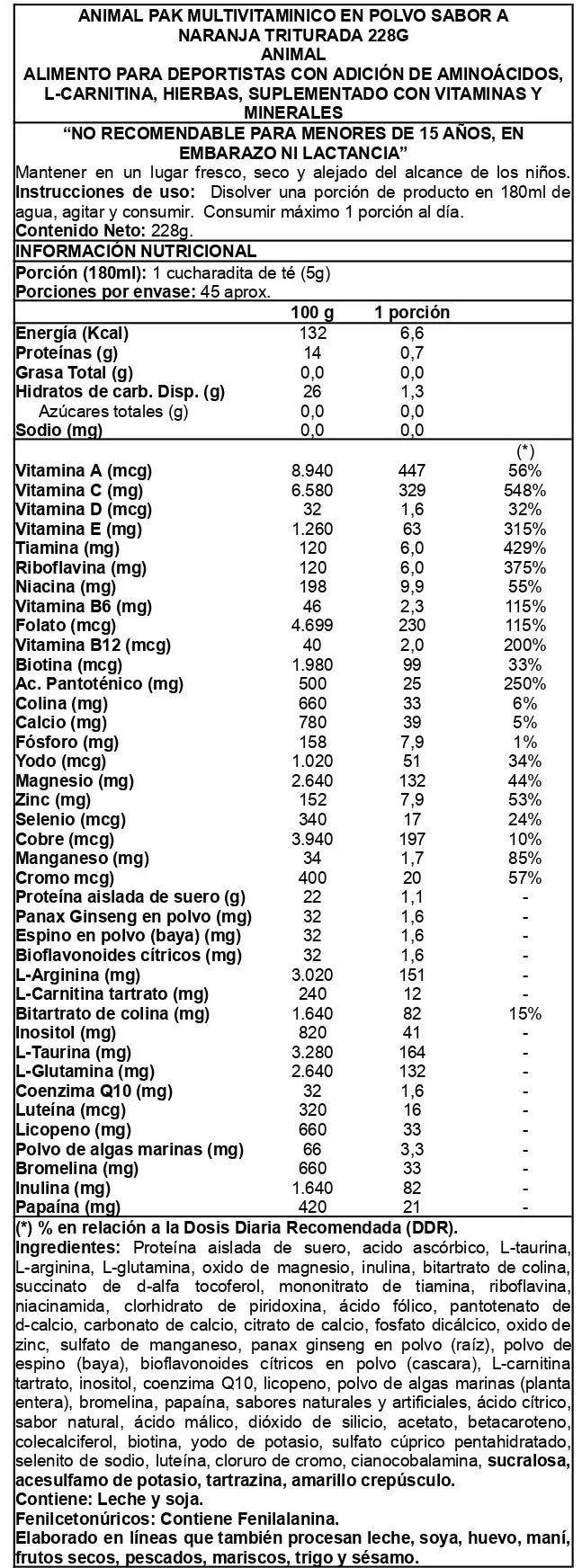 ANIMAL PAK POWDER 228 GR