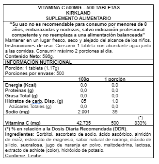 VITAMINA C 500 MG 500 TABS  "KIRKLAND"