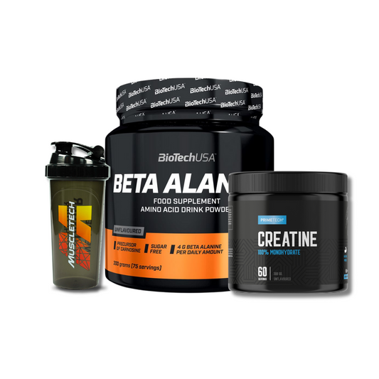 BETA ALANINA 300 GR "BT" + CREATINA MONOHIDRATO 300 GR "PRIMETECH" + SHAKER