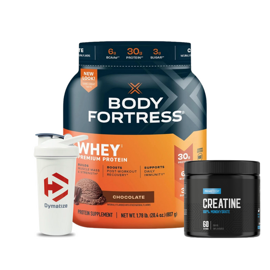 PROTEINA 100% ISOLATE PROTEIN BODY FORTRESS (680 GR) + CREATINA MONOHIDRATO 300 GR "PRIMETECH" + SHAKER