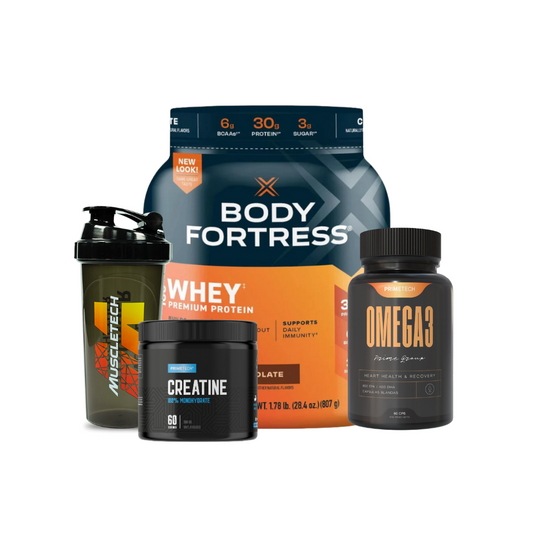 PROTEINA 100% ISOLATE PROTEIN BODY FORTRESS (680 GR) + CREATINA 100% MONOHIDRATO 300 GR "PRIMETECH" + OMEGA 3 60 CAPS "PRIMETECH" + SHAKER DE REGALO