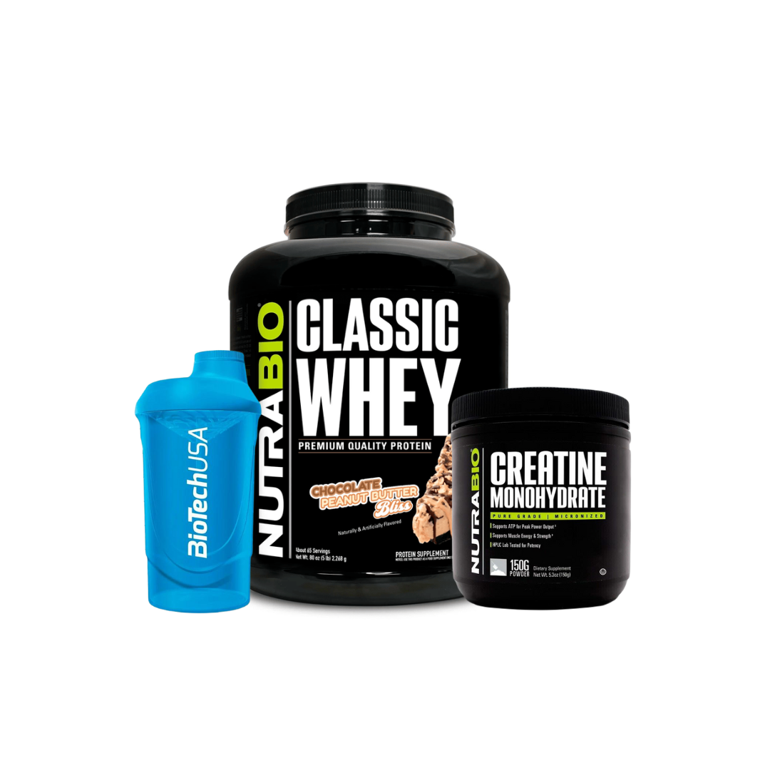 CLASSIC WHEY 5 LB "NUTRABIO" + CREATINA MONOHIDRATO 150 GR "NUTRABIO" + SHAKER DE REGALO