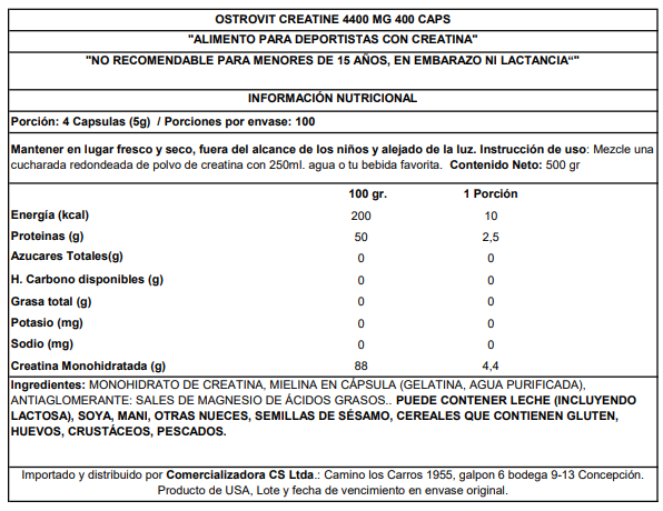 CREATINA MONOHIDRATADA 4400 MGC 400 CAPS "OSTROVIT"