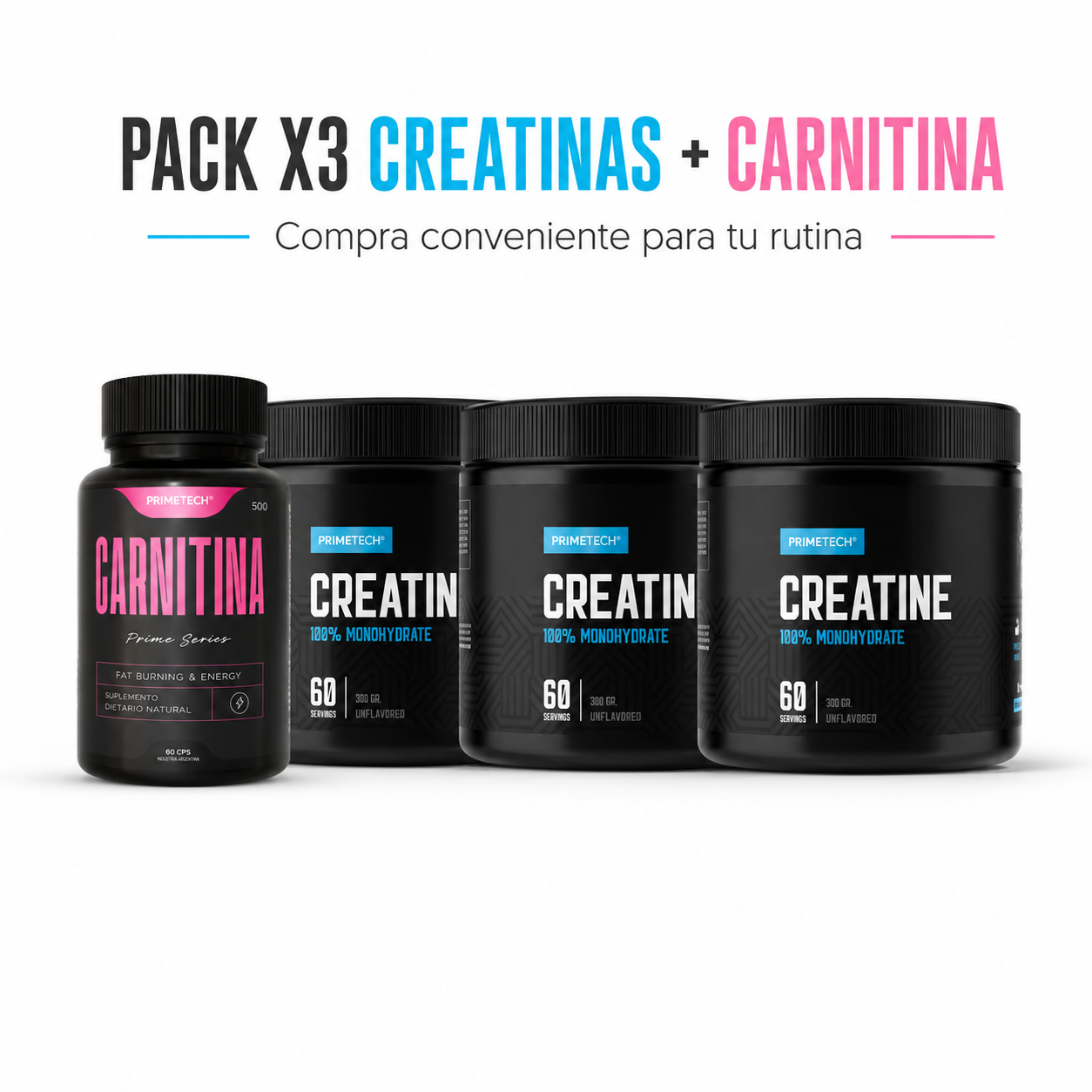 PACK X3 CREATINAS 300g + CARNITINA - PRIMETECH