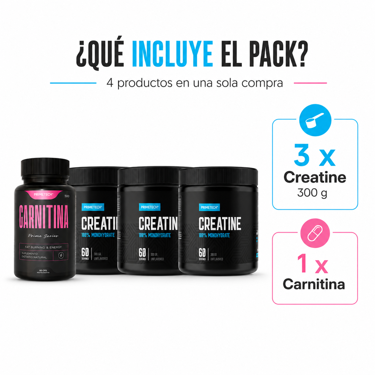 PACK X3 CREATINAS 300g + CARNITINA - PRIMETECH