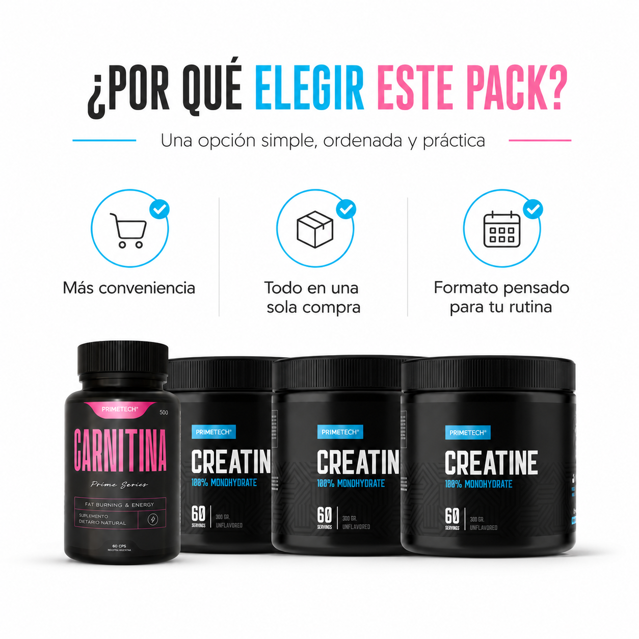 PACK X3 CREATINAS 300g + CARNITINA - PRIMETECH