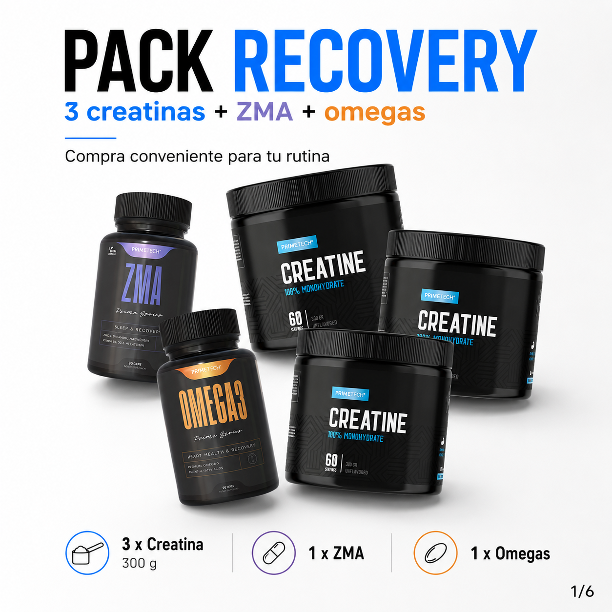Pack x3 Creatina + Omega 3 + ZMA