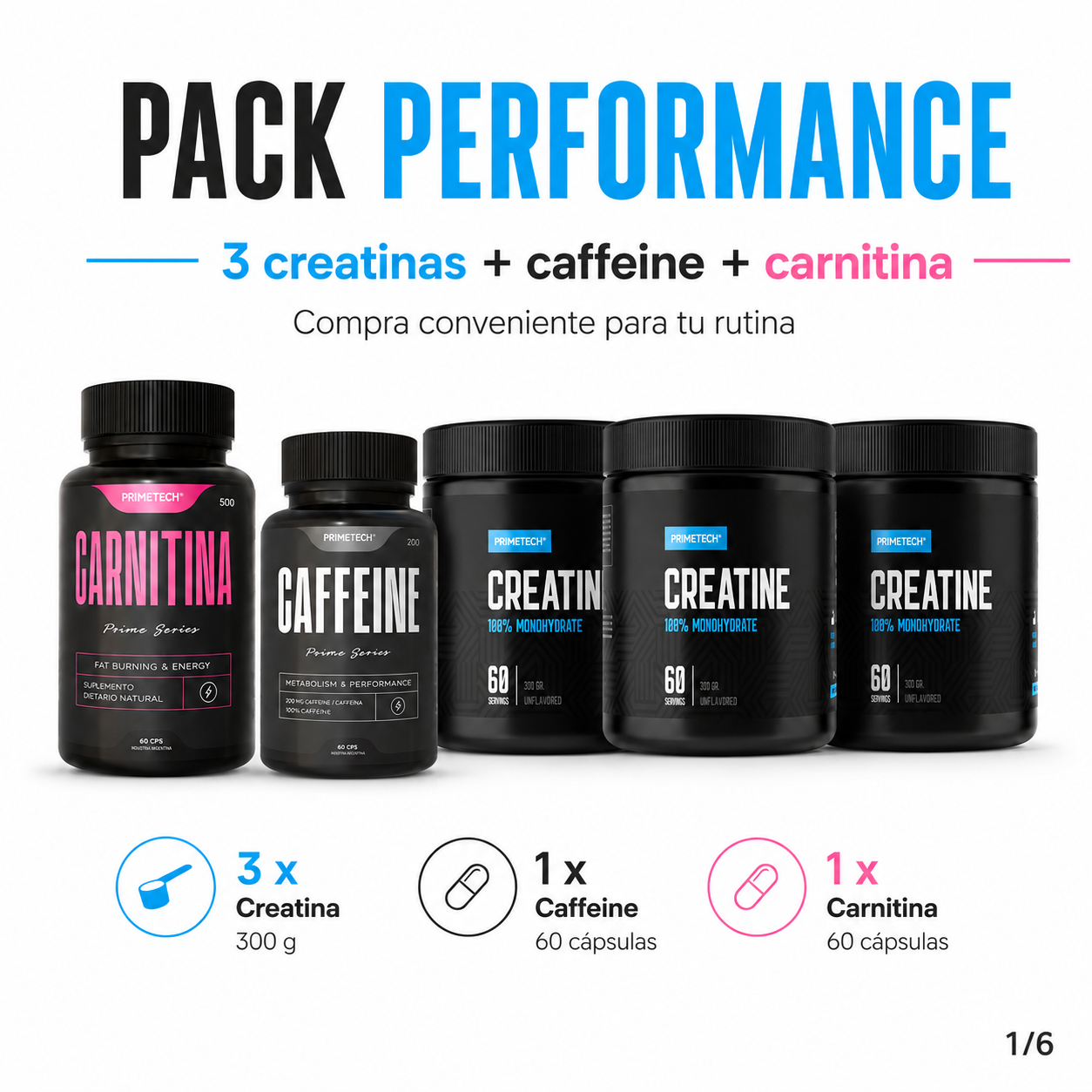 Pack Definición: x3 Creatina + Carnitina + Cafeína