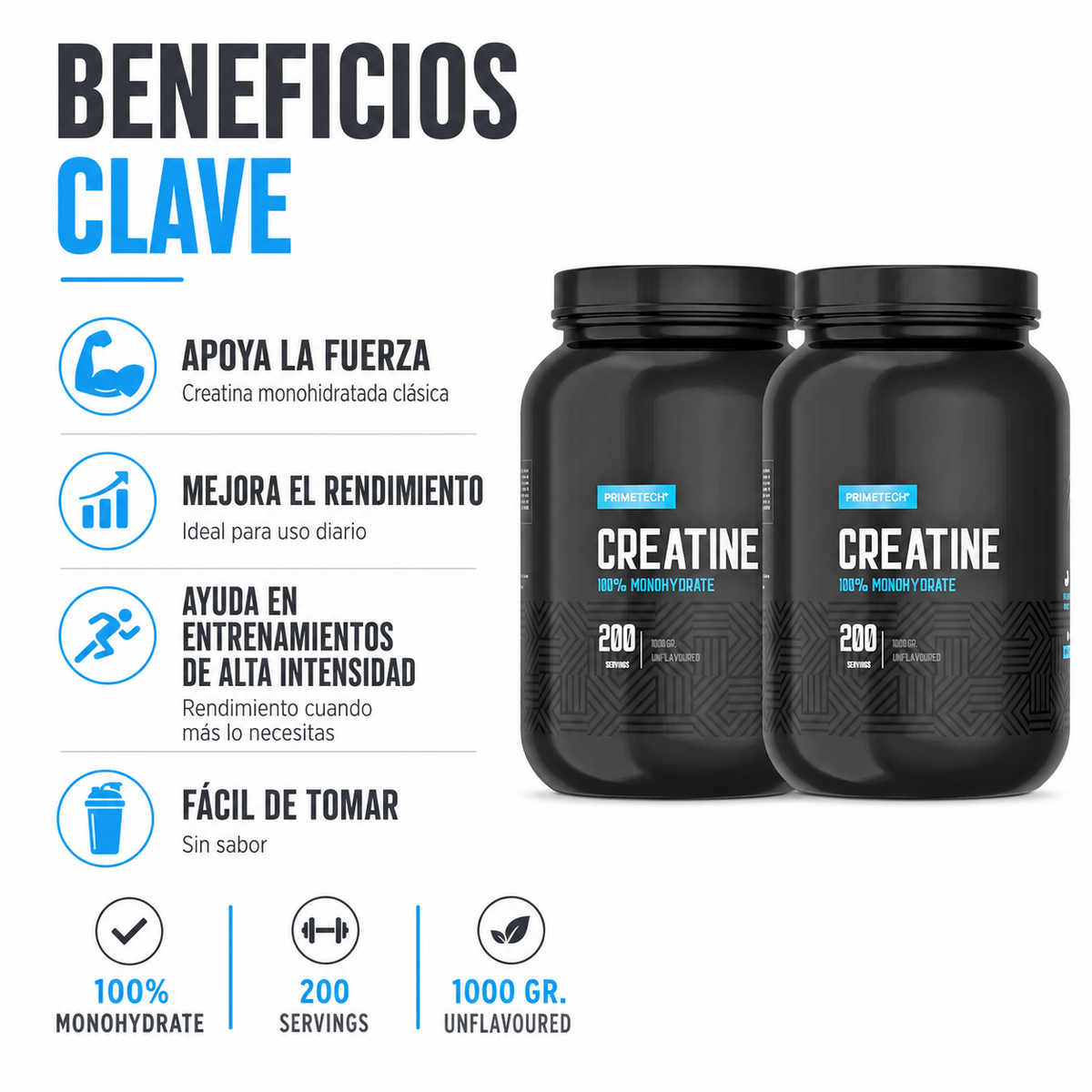 2 CREATINA MONOHIDRATO 1000 GR "PRIMETECH" - CREATINA MONOHIDRATADA 1 KG - PRIMETECH - PRE VENTA DESPACHO 16 DE SEPTIEMBRE