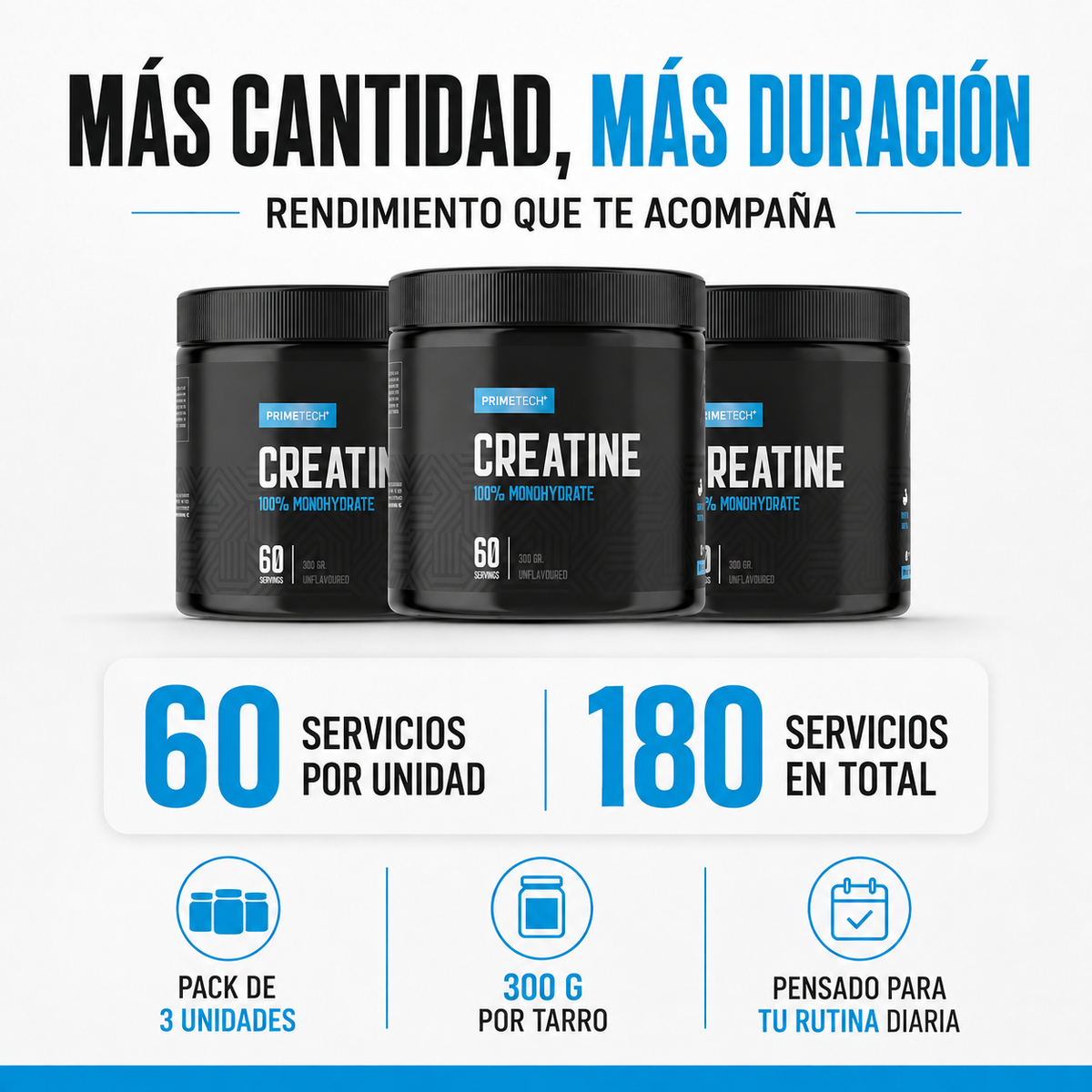 Pack 3 Creatinas Monohidratadas 300 g PrimeTech