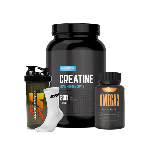 CREATINA MONOHIDRATO 1000 GR "PRIMETECH" + OMEGA 3 60 CAPS + 2 REGALOS