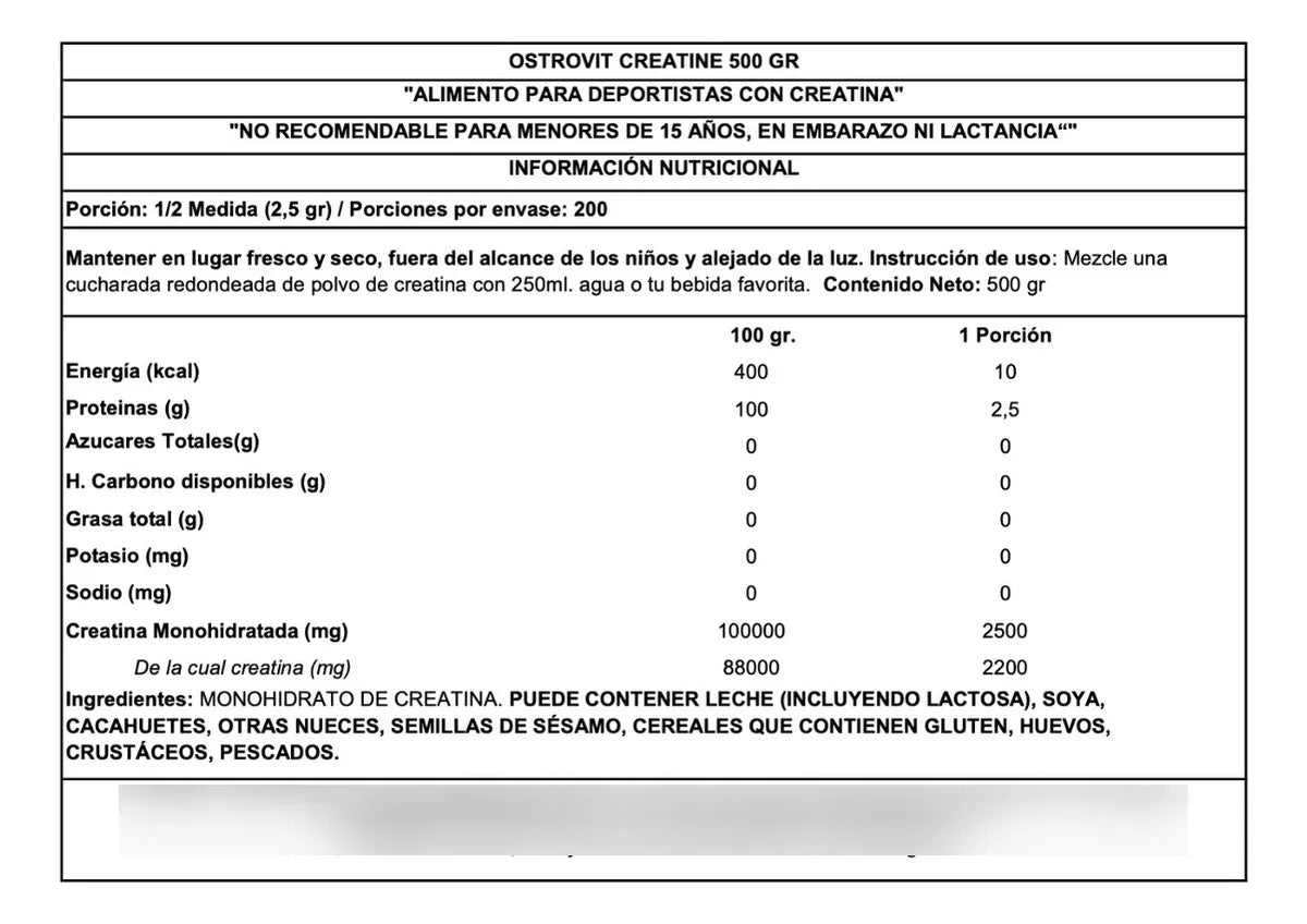 CREATINA MONOHIDRATO OSTROVIT 500 GRS