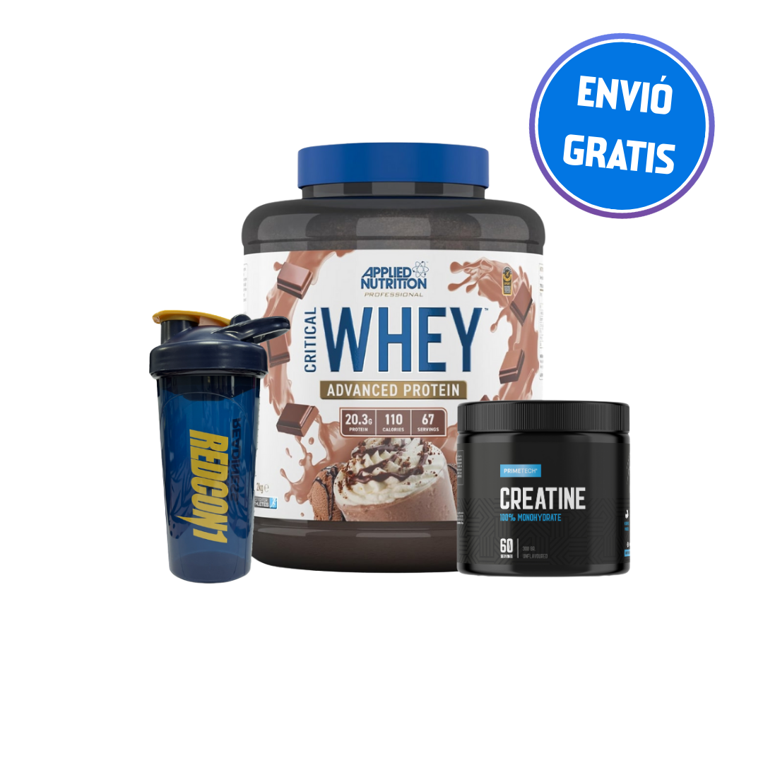 CRITICAL WHEY 2 KG "APPLIED NUTRITION" + CREATINA MONOHIDRATO 300 GR "PRIMETECH" + SHAKER DE REGALO