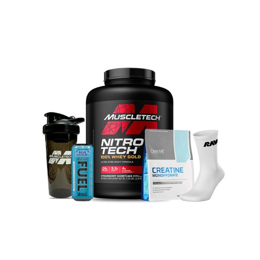 NITRO TECH 5 LB "MUSCLETECH" + CREATINA MONOHIDRATO 300 GR "OSTROVIT" + SHAKER DE REGALO + ENERGETICA FUEL + CALCETINES DE REGALO