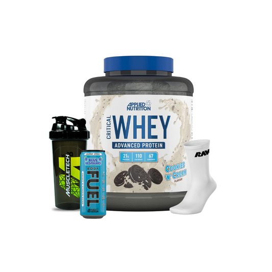 CRITICAL WHEY 5 LB "APPLIED NUTRITION"+ SHAKER DE REGALO + ENERGETICA FUEL + CALCETINES RAW