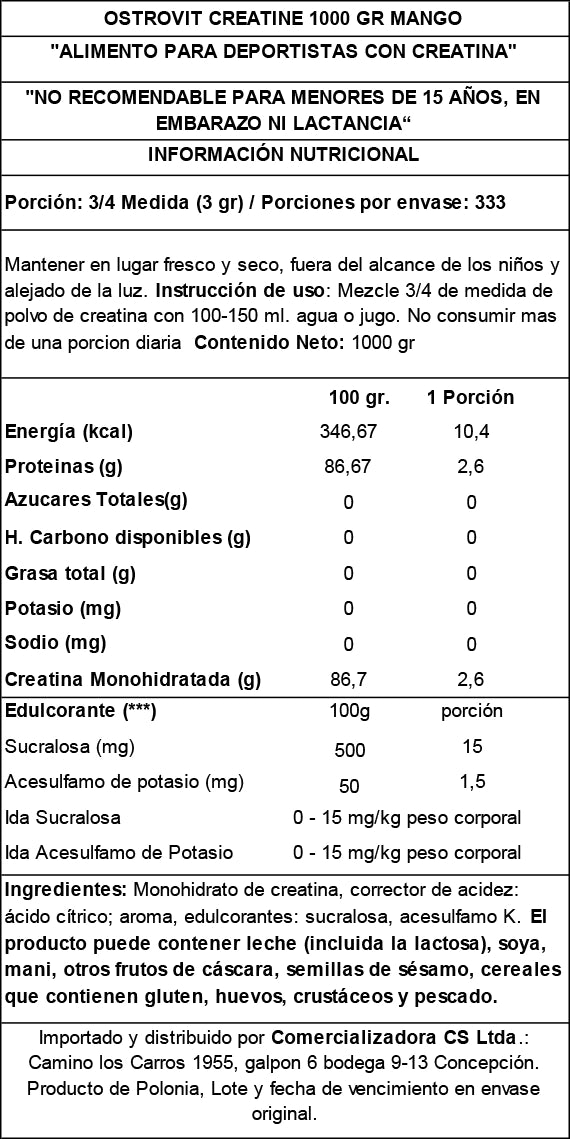 CREATINA MONOHIDRATADA 1 KG SABORES