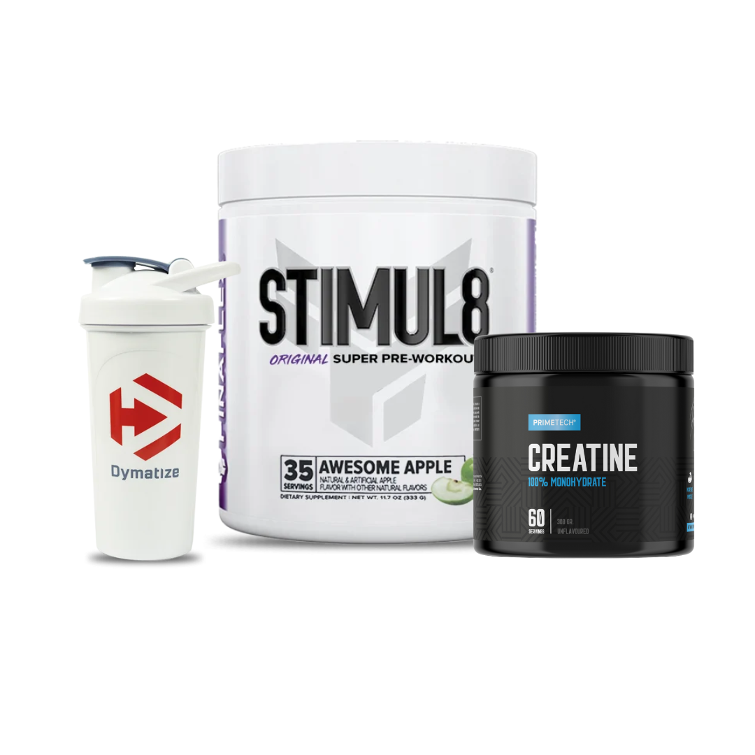 PRE ENTRENO STIMUL8 "FINAFLEX" + CREATINA MONOHIDRATO 300 GR "PRIMETECH" + SHAKER
