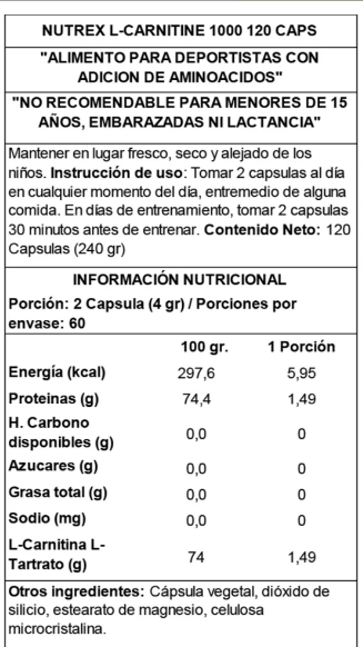 CARNITINE 1000 NUTREX 120 CAPS