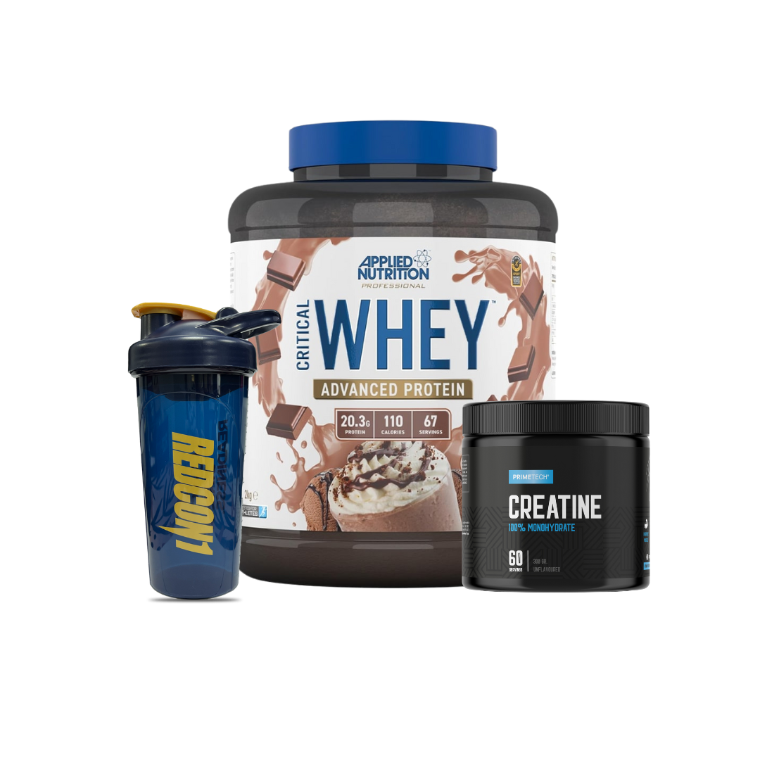 CRITICAL WHEY 2 KG "APPLIED NUTRITION" + CREATINA MONOHIDRATO 300 GR "PRIMETECH" + SHAKER DE REGALO