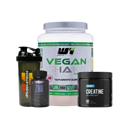 VEGAN SHAKE 2 LB + CREATINA MONOHIDRATO 300 GR + ZMA PRIMETECH + SHAKER